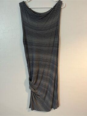 Striped Black and Gray Maxi Skirt with Side Ruching